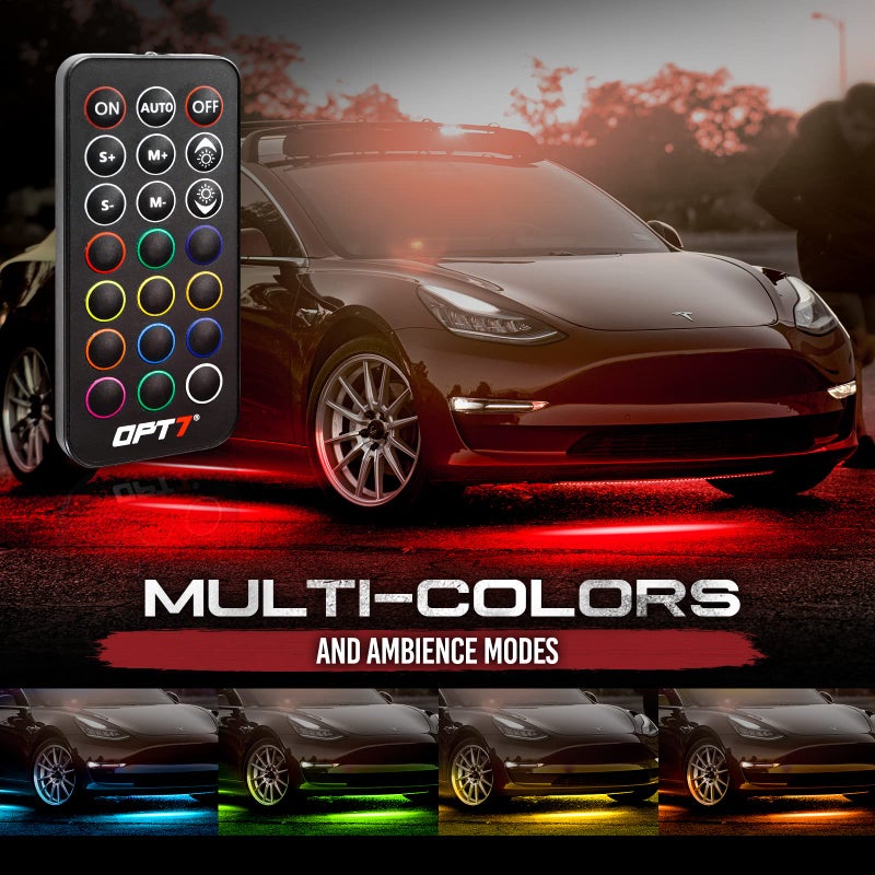 OPT7 Aura Flexible Underglow Car Lights with APP & Remote Control, Exterior Neon Accent Underbody Lighting Kit, 4 PCS RGB LED Light Strips for Cars Trucks RV, Waterproof, Multi Colors Music Mode, 12V - Image 4